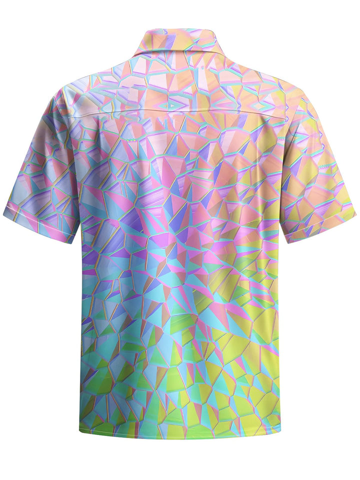 Alohadaddy® Hawaii Ombre Geometric Art Print Chest Pocket Mens Short Sleeve Shirt Big &amp; Tall