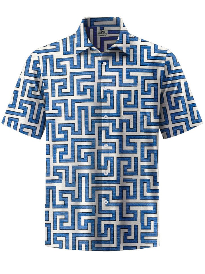 Alohadaddy® Casual Geometric Pattern Art Print Chest Pocket Men&