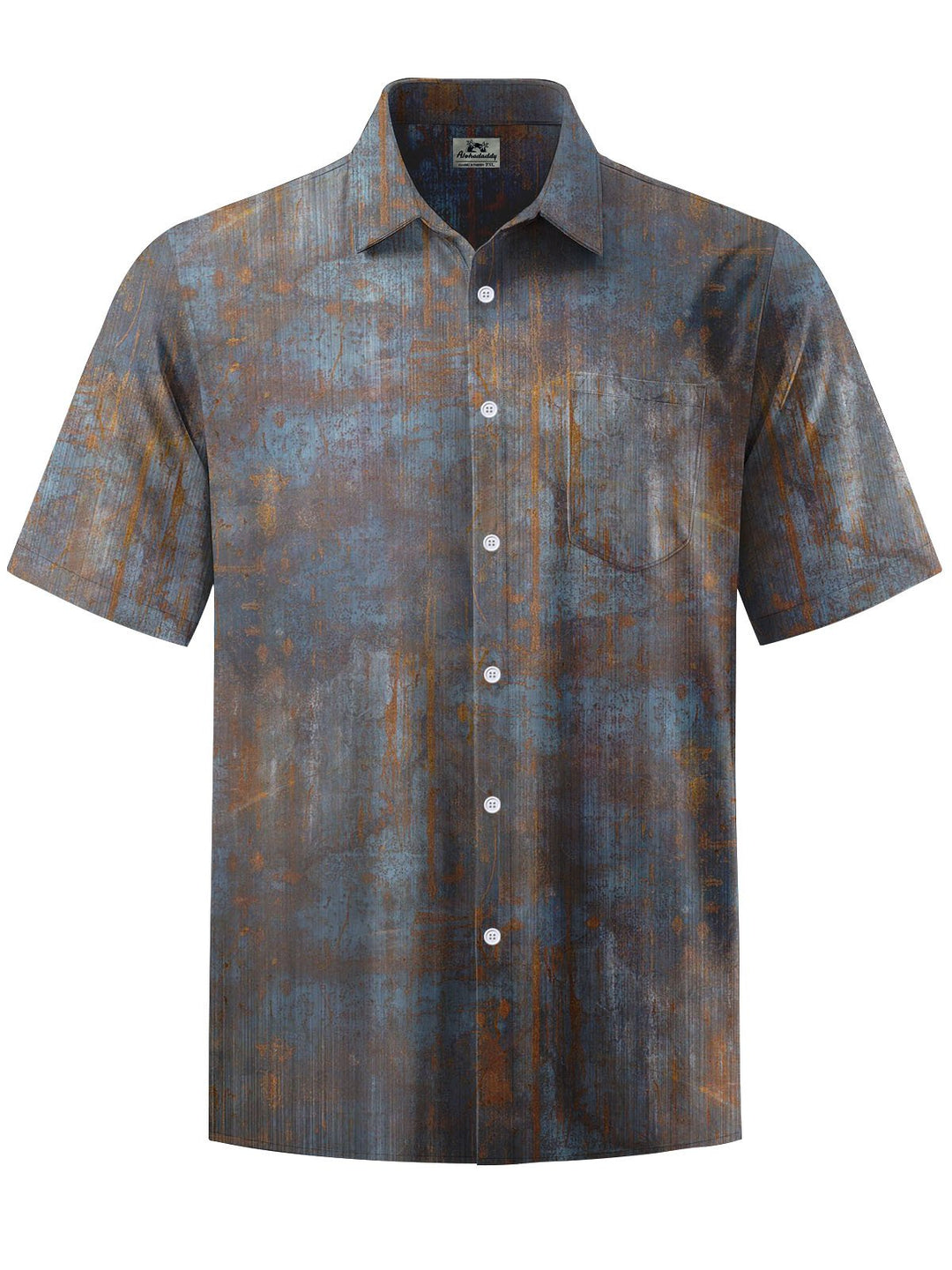 Alohadaddy® Vintage Rust Art Print Chest Pocket Mens Wicking Short Sleeve Shirt Big &amp; Tall