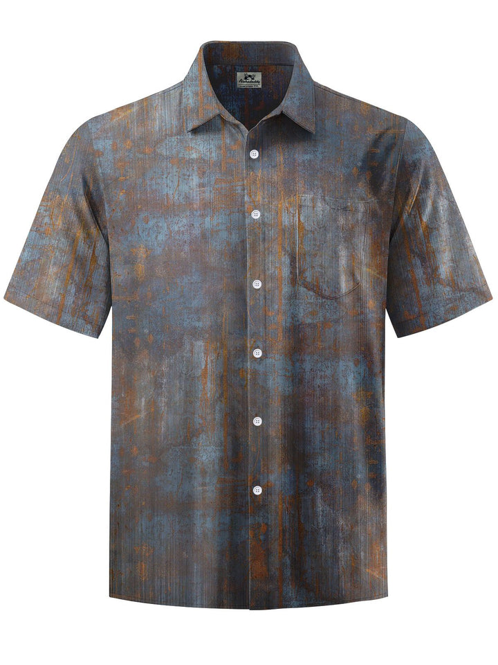 Alohadaddy® Vintage Rust Art Print Chest Pocket Mens Wicking Short Sleeve Shirt Big &amp; Tall