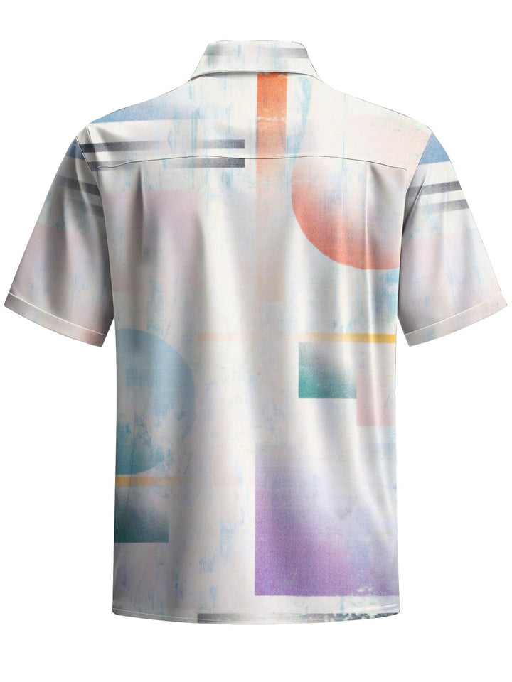 Alohadaddy® Casual Geometric Art Print Chest Pocket Men&