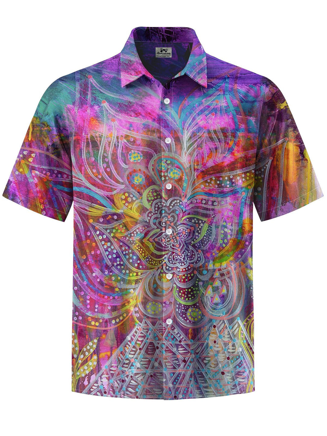 Alohadaddy® Casual Abstract Texture Art Print Chest Pocket Men Short Sleeve Shirt Big &amp; Tall