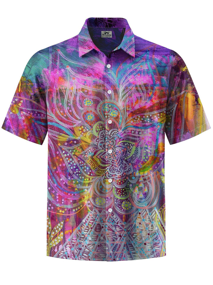 Alohadaddy® Casual Abstract Texture Art Print Chest Pocket Men Short Sleeve Shirt Big &amp; Tall
