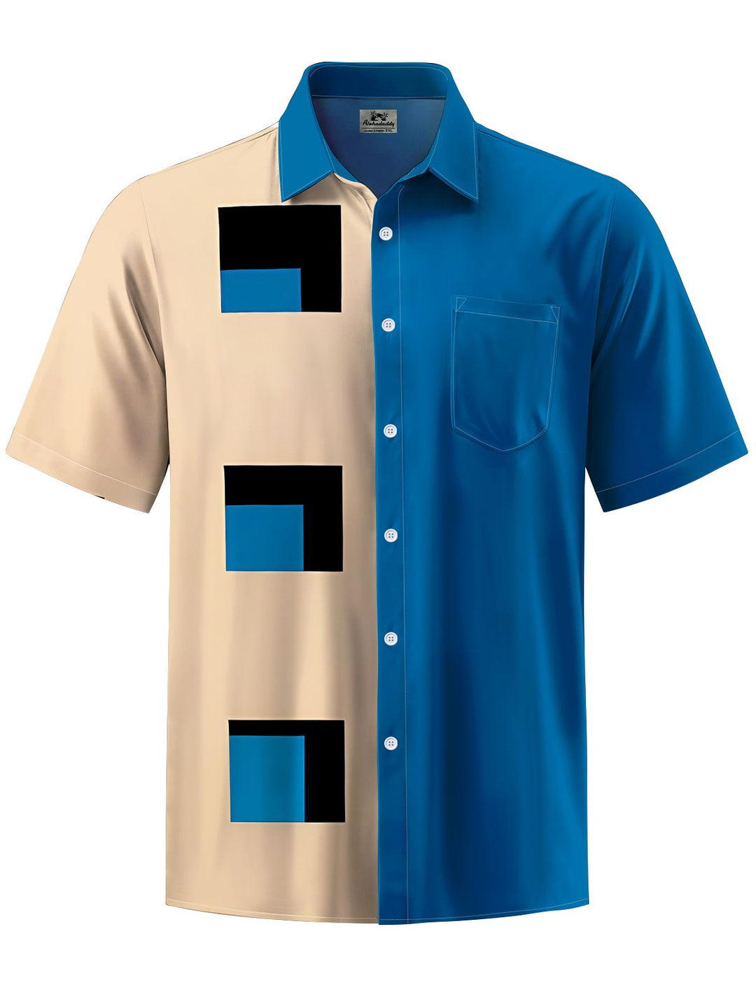 Alohadaddy® Retro Geometric Contrast Art Print Chest Pocket Men&