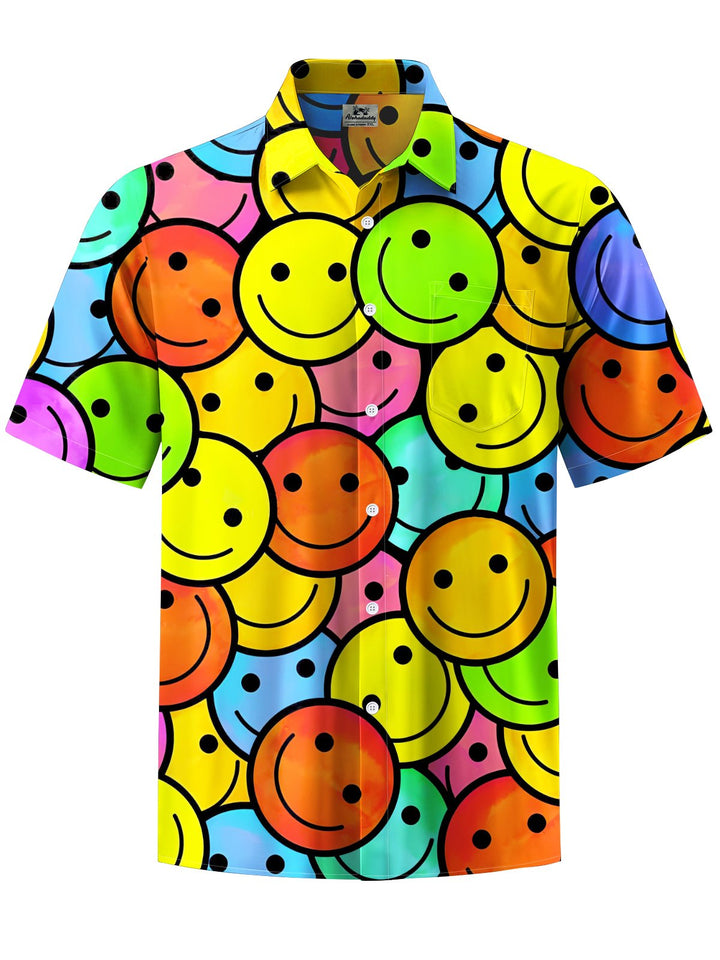 Alohadaddy® Casual Smiley Face Printed Chest Pocket Men&