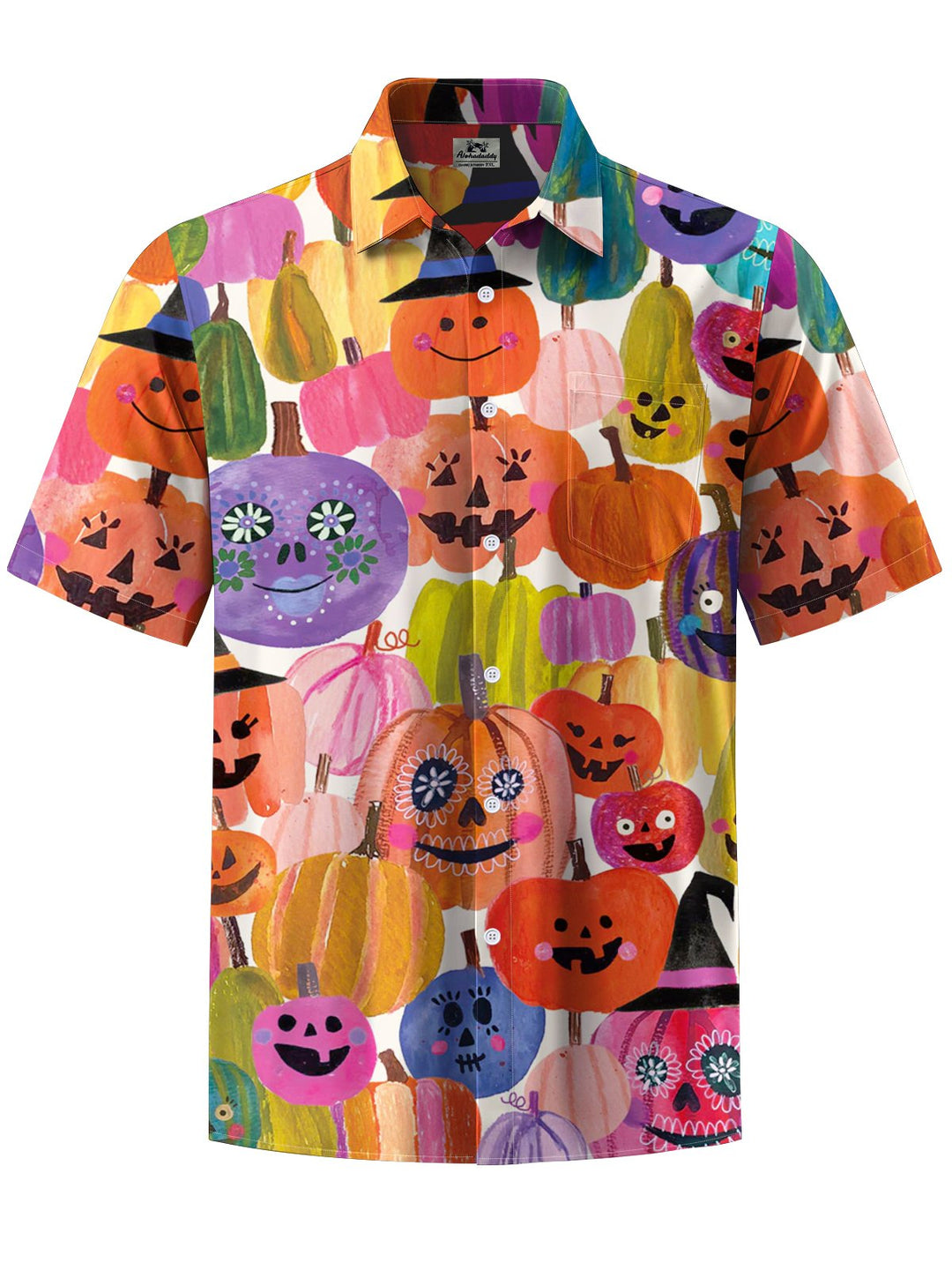 Alohadaddy® Halloween Pumpkin Art Print Chest Pocket Stretch Men&