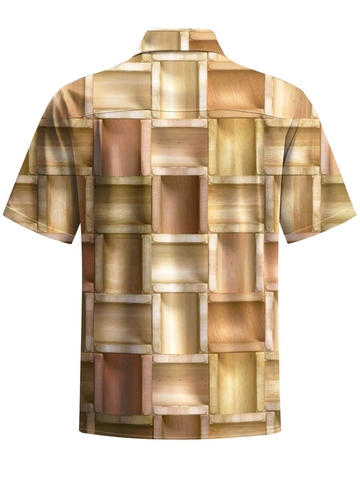 Alohadaddy® Casual Plaid Wood Grain Gradient Print Art Pocket Stretch Men&