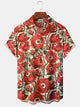 Alohadaddy® Vintage Eye-catching Rose Eye Print Pocket Button Elastic Men's Short Sleeve Shirt Big & Tall