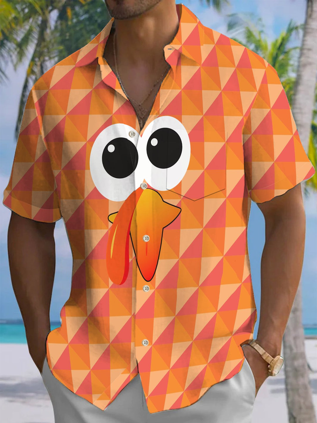 Alohadaddy® Thanksgiving Turkey Geometric Print Pocket Elastic Button Men&