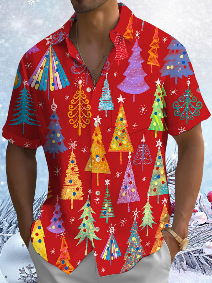 Alohadaddy® Christmas Fir Print Pocket Elastic Button Men&
