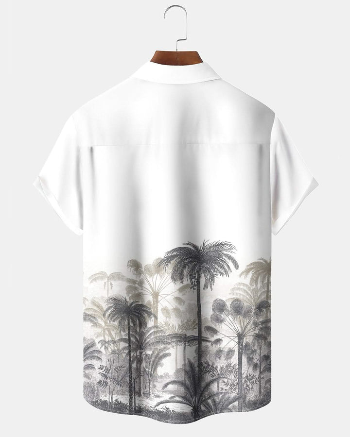 Alohadaddy® Casual Palm Tree Print Pocket Elastic Button Men&