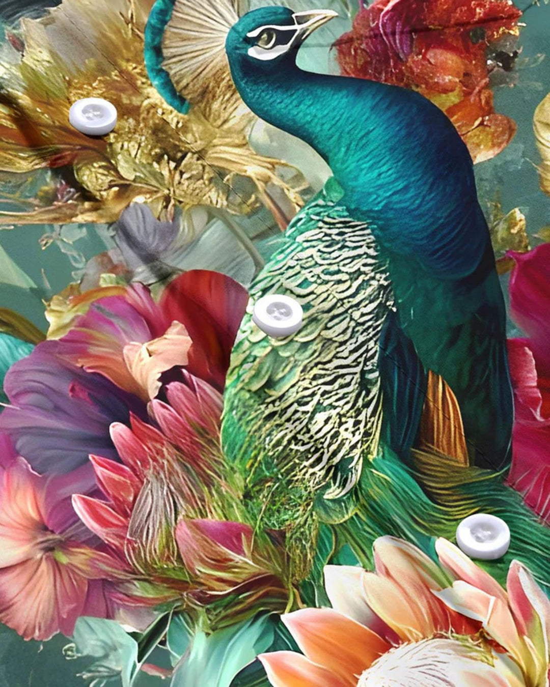 Alohadaddy® Casual Art Peacock Print Art Pocket Button Stretch Men&