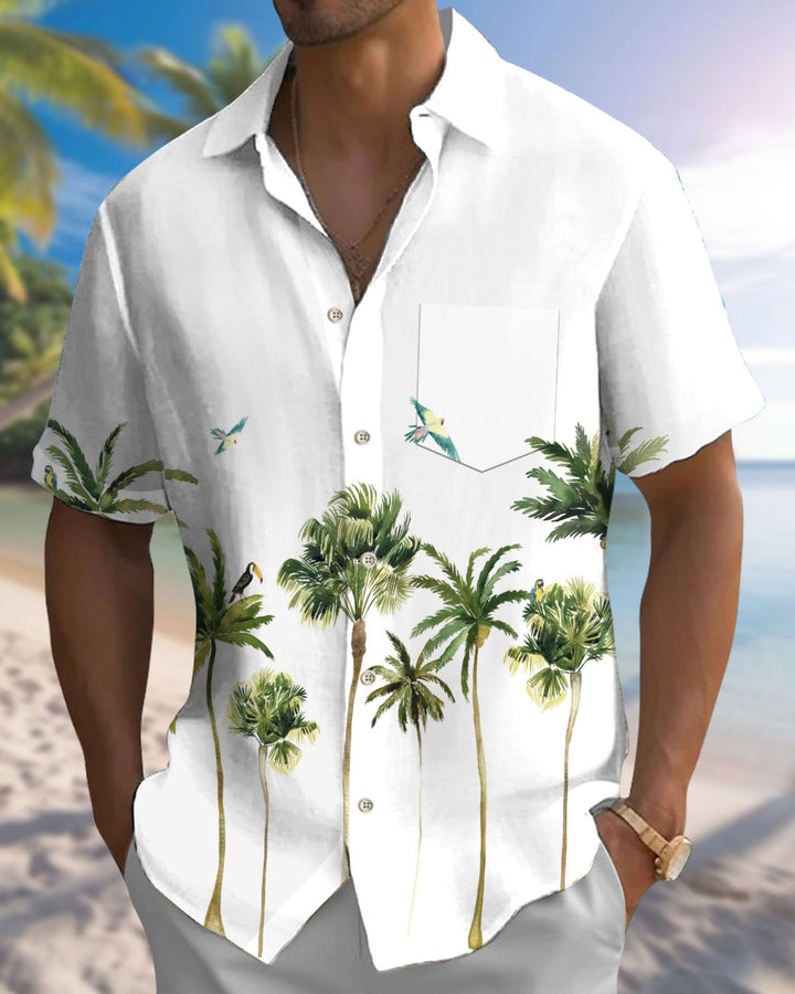 Alohadaddy® Hawaiian Palm Tree Print Art Pocket Button Men&