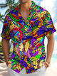 Alohadaddy Casual Series Graffiti Daily Cool Feeling Print Art Pocket Cardigan Button Polyester Stretch Short Sleeve Shirt
