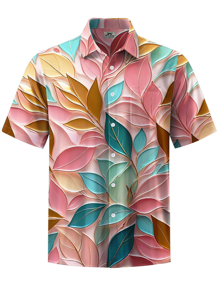 Alohadaddy® Hawaiian Leaves Glass Print Chest Pocket Men&