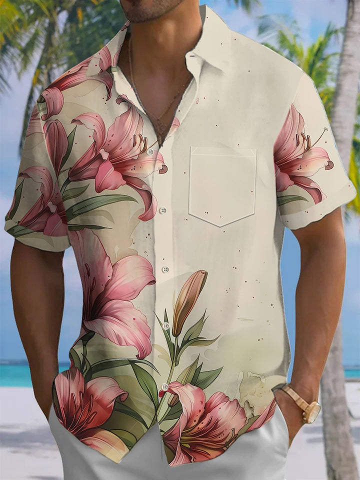 Alohadaddy® Vintage Flowers Print Chest Pocket Men&