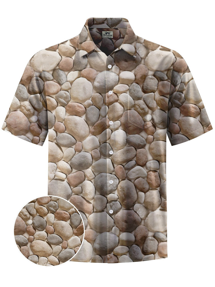 Alohadaddy® Casual Pebbled Art Print Moisture Wicking Chest Pocket Mens Short Sleeve Shirt Big &amp; Tall
