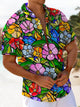 Alohadaddy® Hawaiian Flowers Glass Art Print Chest Pocket Mens Short Sleeve Shirt Big & Tall