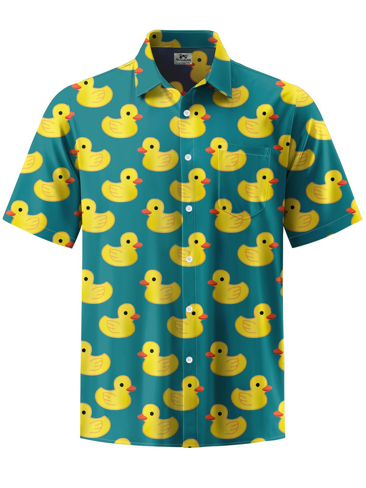 Alohadaddy® Hawaiian Yellow Duck Print Art Chest Pocket Men&