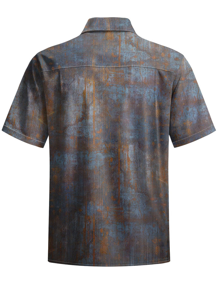 Alohadaddy® Vintage Rust Art Print Chest Pocket Mens Wicking Short Sleeve Shirt Big &amp; Tall