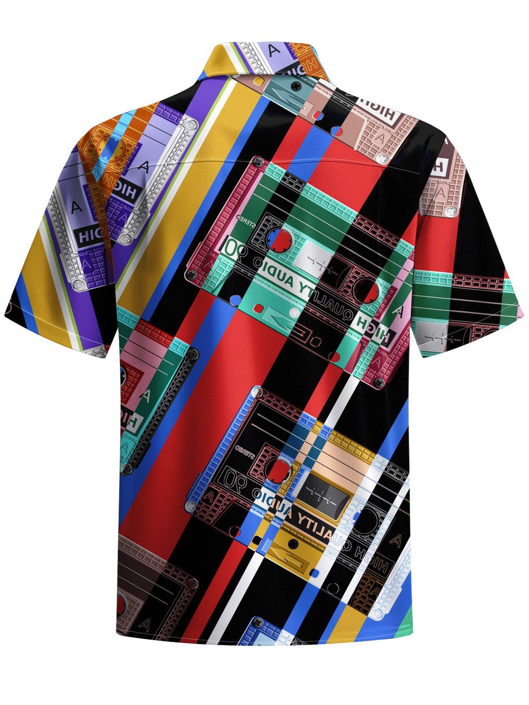 Alohadaddy® Vintage Videotape Geometric Art Print Chest Pocket Mens Short Sleeve Shirt Big &amp; Tall