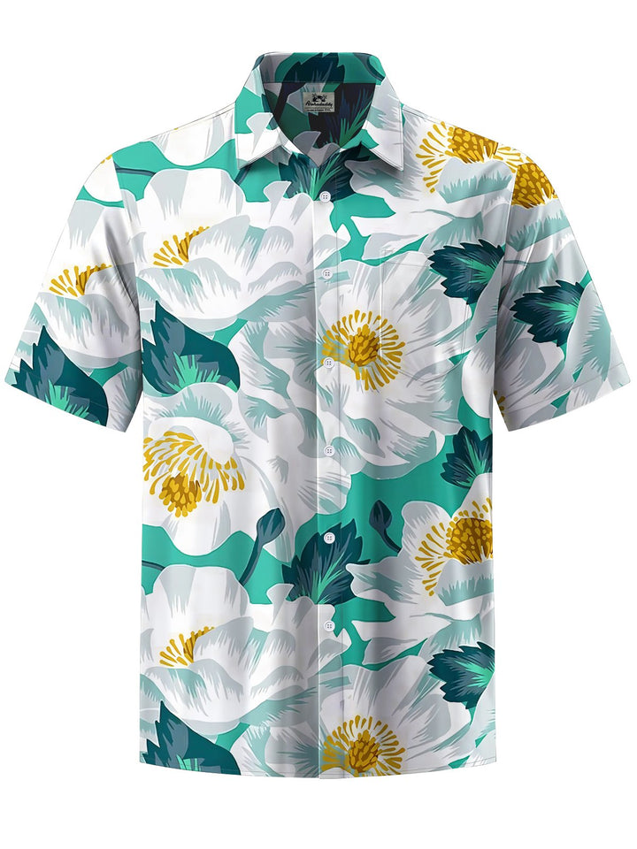 Alohadaddy® Hawaiian Flower Art Print Chest Pocket Men&
