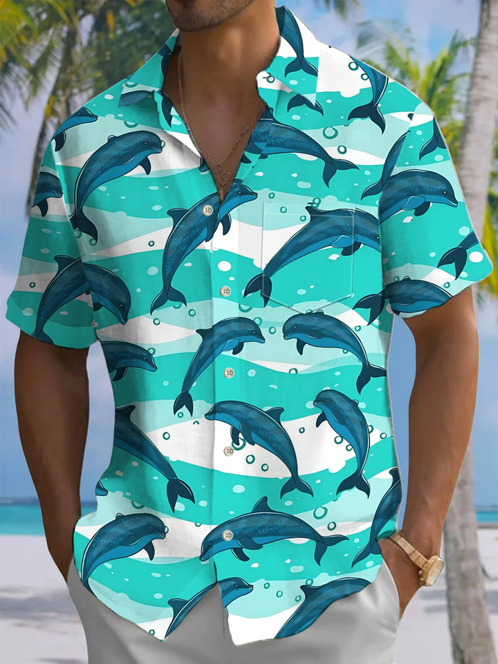 Alohadaddy® Hawaiian Dolphin Art Print Chest Pocket Men&