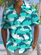 Alohadaddy® Hawaiian Dolphin Art Print Chest Pocket Men's Short Sleeve Shirt Big & Tall