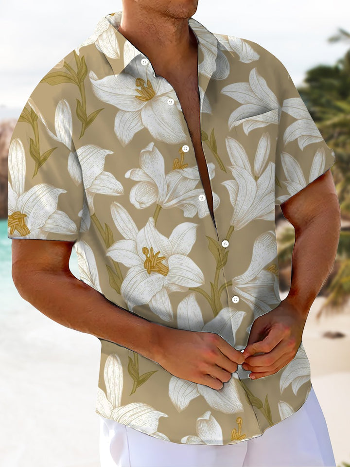 Alohadaddy® Hawaiian Floral Art Print Chest Pocket Men&