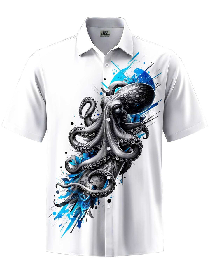 Alohadaddy® Casual Octopus Art Print Chest Pocket Men&