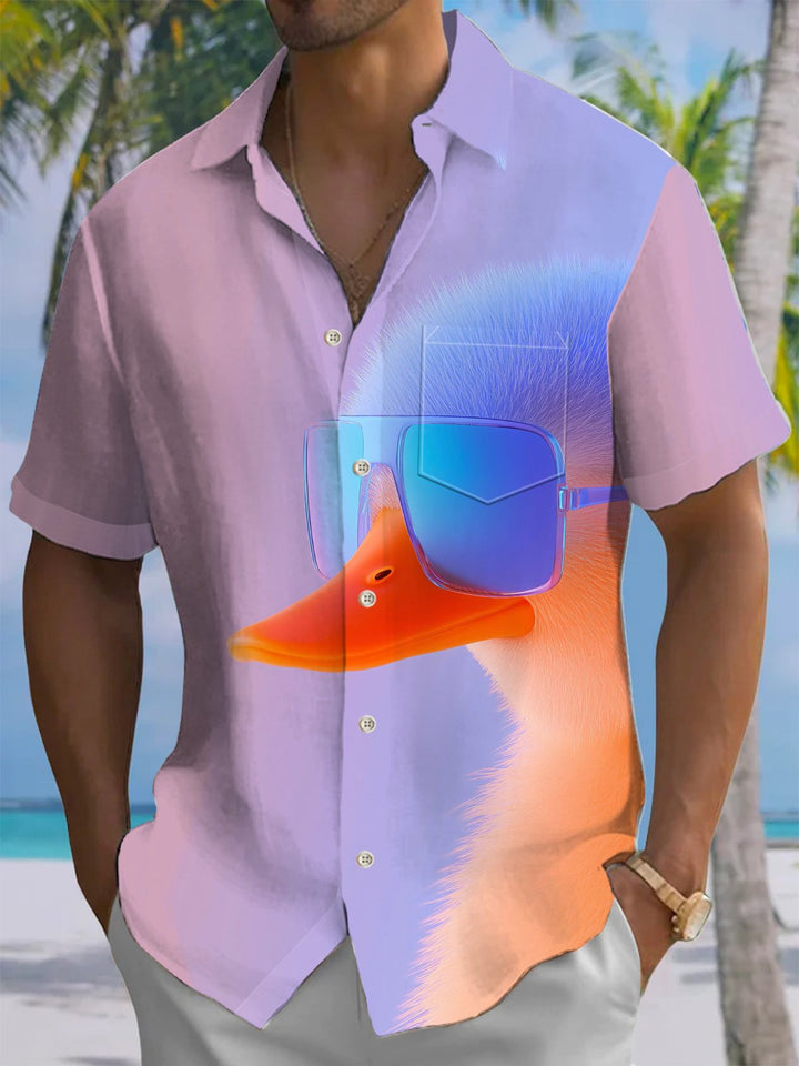Alohadaddy® Casual Sunglasses with Duck Art Print and Stretch Chest Pocket for Men&