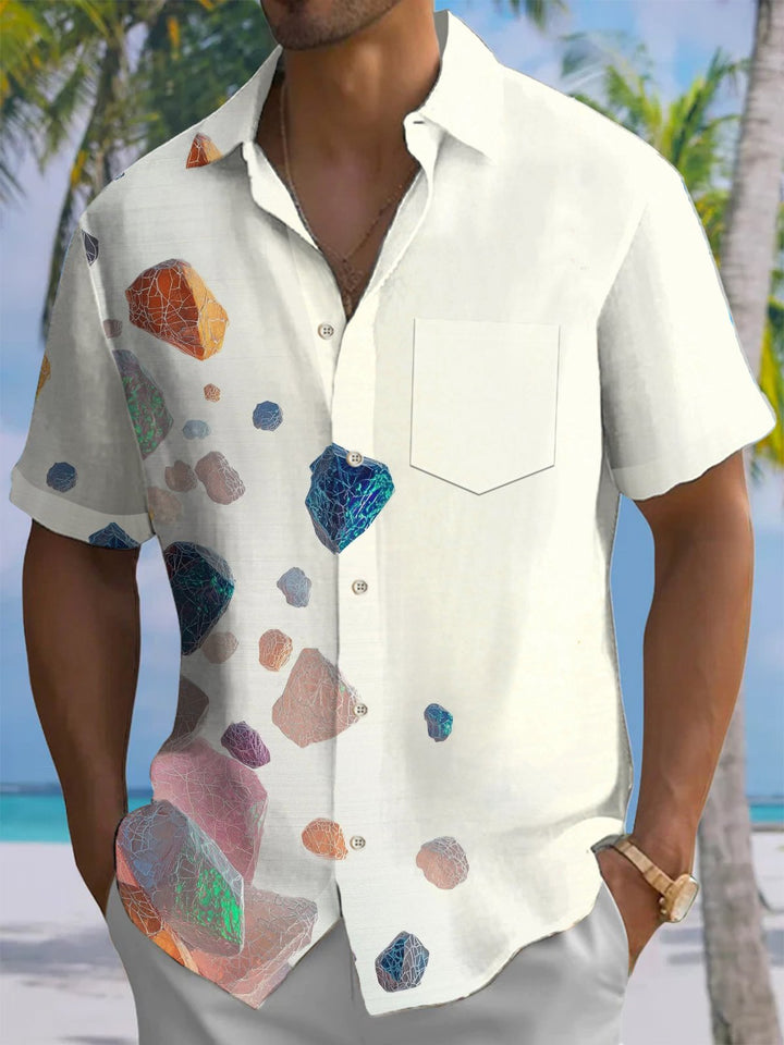 Alohadaddy® Casual Geometric Stone Art Print Chest Pocket Men&