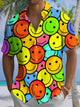 Alohadaddy® Casual Smiley Face Printed Chest Pocket Men's Stretch Short Sleeve Shirt Big & Tall