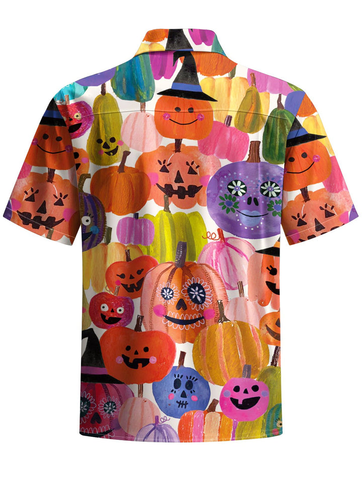 Alohadaddy® Halloween Pumpkin Art Print Chest Pocket Stretch Men&