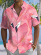 Alohadaddy® Hawaiian Flamingo Geometric Art Print Chest Pocket Stretch Men's Short Sleeve Shirt Big & Tall
