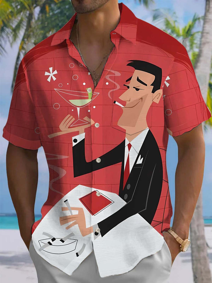Alohadaddy® Retro Cartoon Atom Print Art Chest Pocket Men&