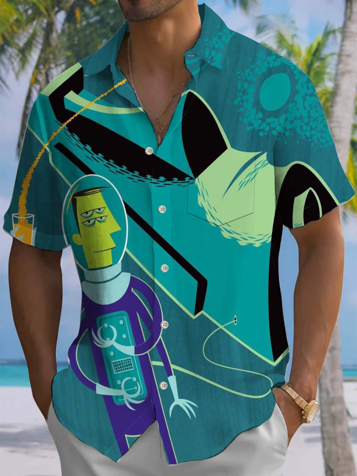Alohadaddy® Vintage Cartoon Print Art Pocket Stretch Men&