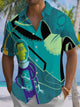 Alohadaddy® Vintage Cartoon Print Art Pocket Stretch Men's Short Sleeve Shirt Big & Tall