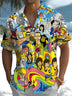 Alohadaddy® Casual Cartoon Beatles Print Pocket Stretch Men's Short Sleeve Shirt Big & Tall