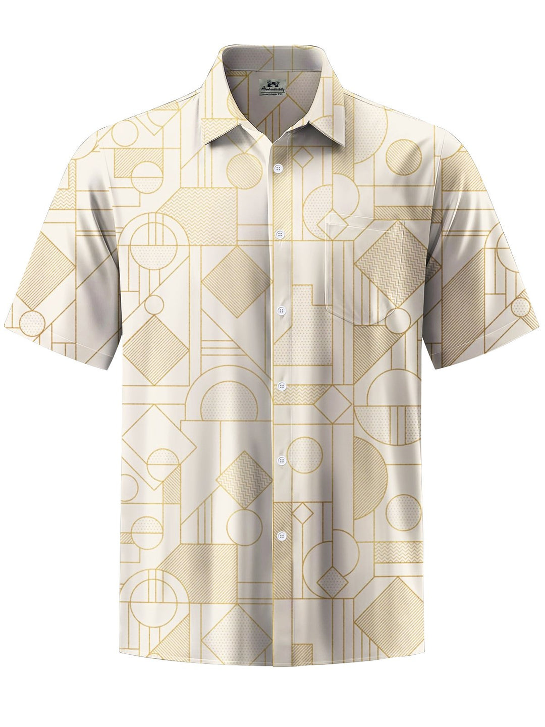 Alohadaddy® Casual Geometric Art Print Chest Pocket Men&