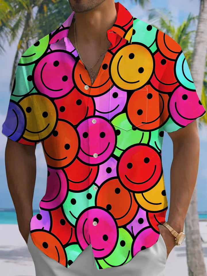 Alohadaddy® Casual Smiley Face Printed Chest Pocket Men&