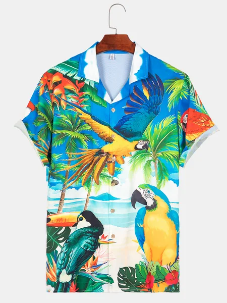 Camisas y blusas casuales de mezcla de algodón con estampado de loros de Alohadaddy