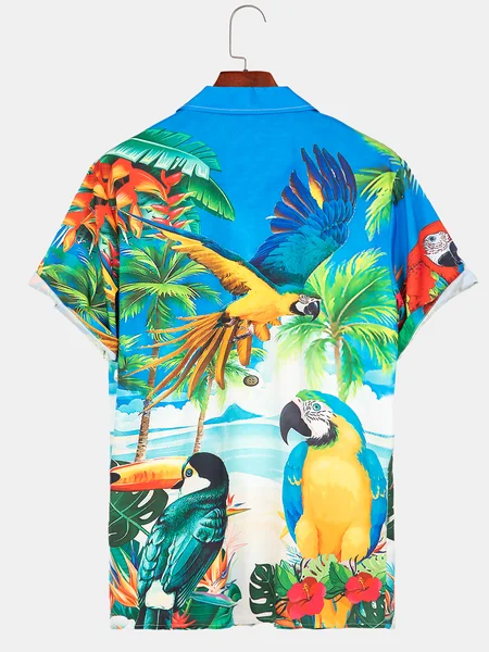 Camisas y blusas casuales de mezcla de algodón con estampado de loros de Alohadaddy