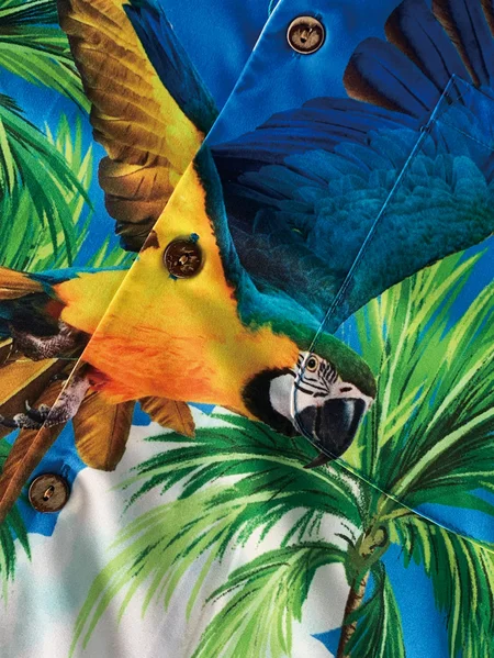 Camisas y blusas casuales de mezcla de algodón con estampado de loros de Alohadaddy
