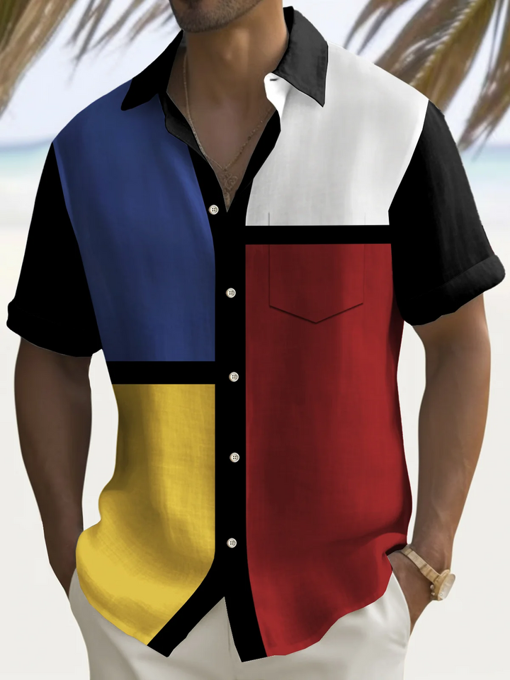 Chemise à col roulé pour homme grande taille avec poche poitrine et imprimé géométrique vintage Alohadaddy
