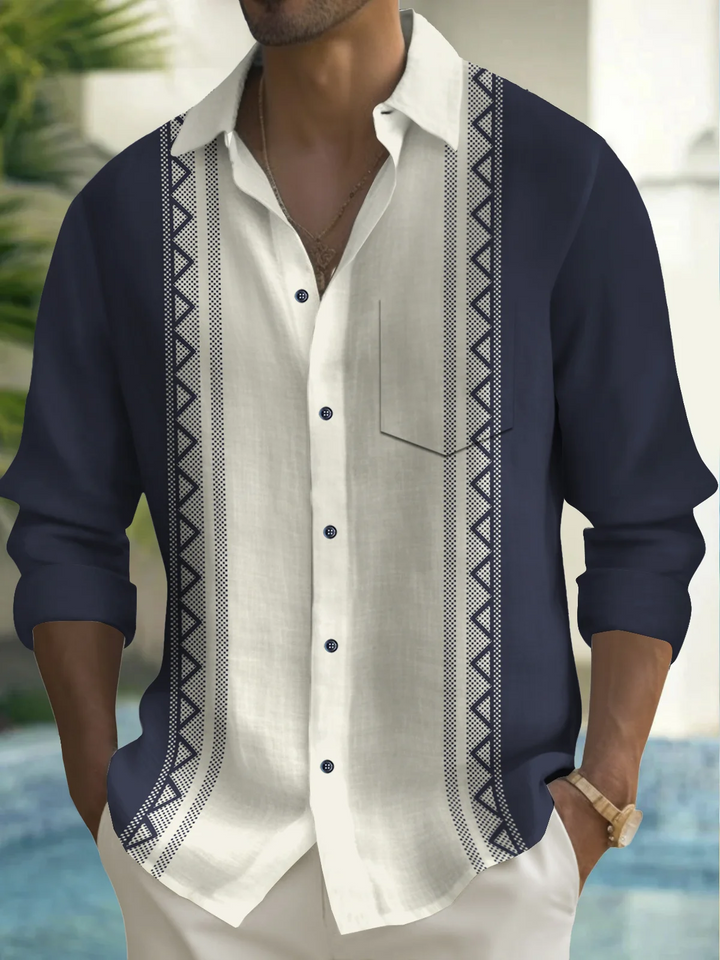 Alohadaddy Vintage Bowling Abstract Stripe Print Button Down Long Sleeve Shirt Big Tall