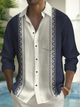 Alohadaddy Vintage Bowling Abstract Stripe Print Button Down Long Sleeve Shirt Big Tall