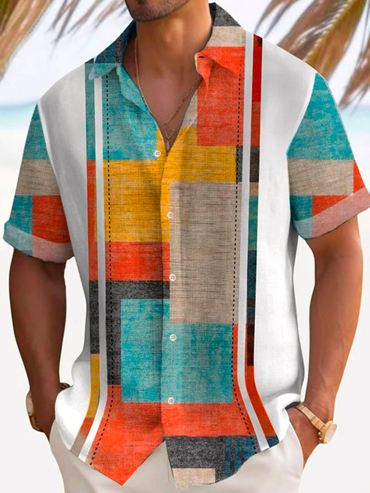 Alohadaddy Retro Bowling Color Block Geometric Texture Print Men&