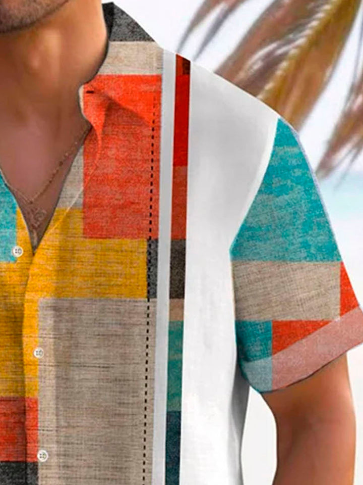 Alohadaddy Retro Bowling Color Block Geometric Texture Print Men&