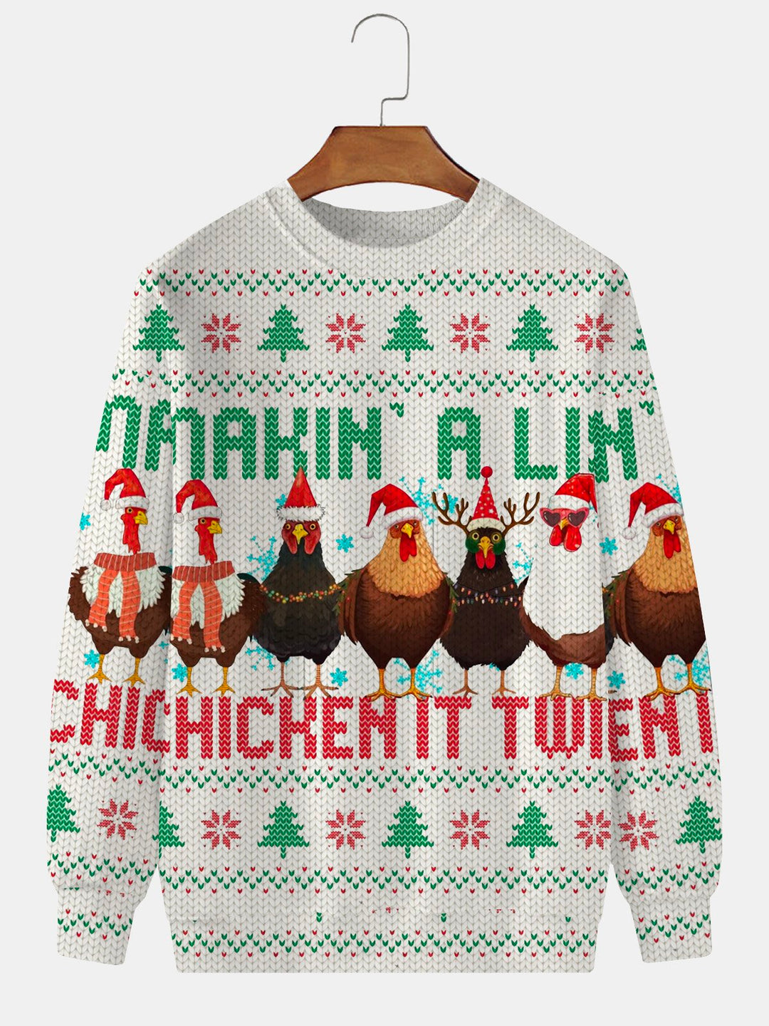 Alohadaddy Christmas Sweater Rooster Santa Hat 3D Digital Print Men&